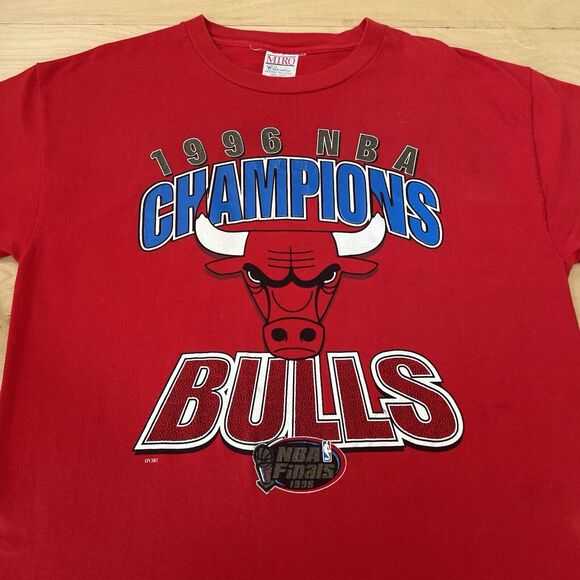 Vintage Chicago Bulls Shirt XL Red 1996 NBA Finals Champs Miro Michael Jordan - Picture 3 of 7